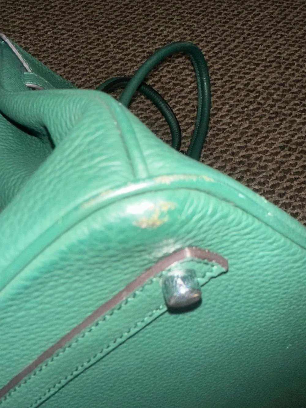 Ainifeel Structured Green Leather Top-Handle Satchel
